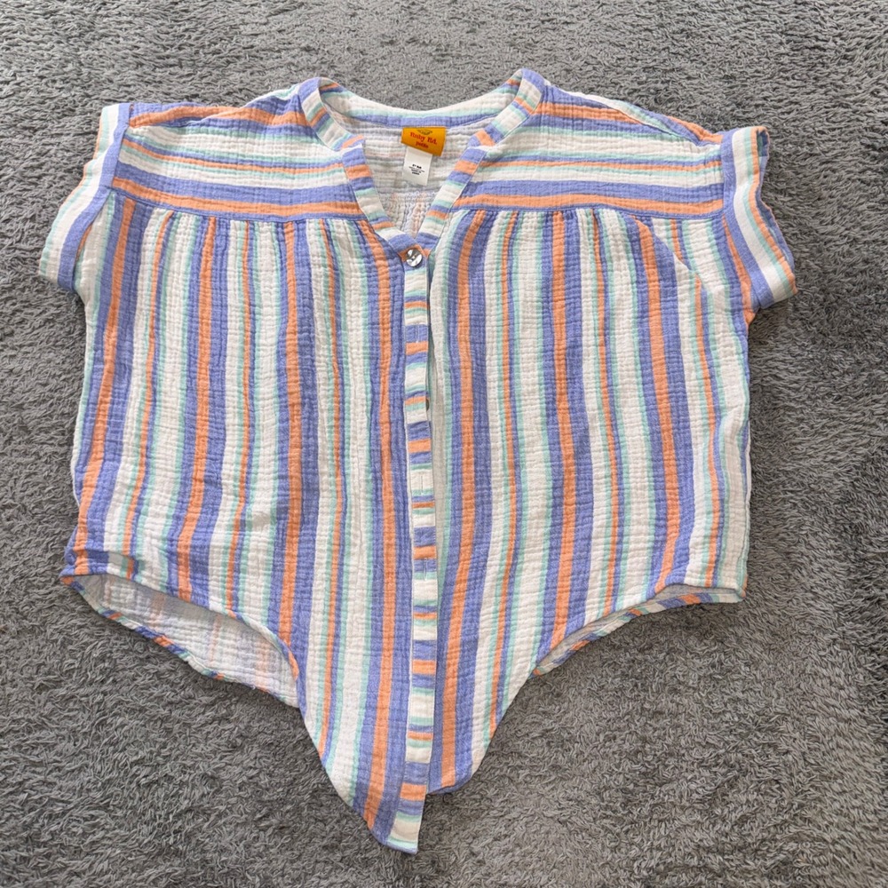 Ruby Rd Petite Top Size PM Multi Color Stripe Cotton Gauze Button Front Blouse